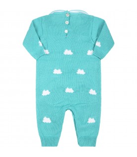 Teal babygrow for baby kids with clouds