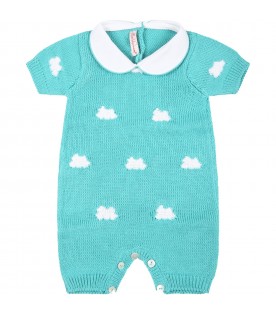 Teal romper for baby kids with clouds