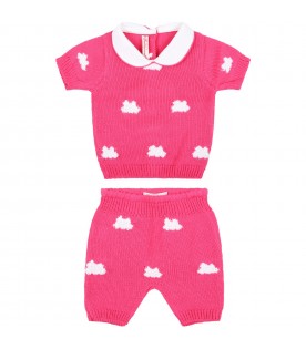 Fuchsia suit for baby girl with clouds