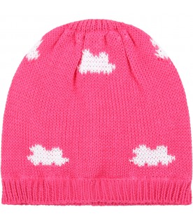 Fuchsia hat for baby girl with clouds