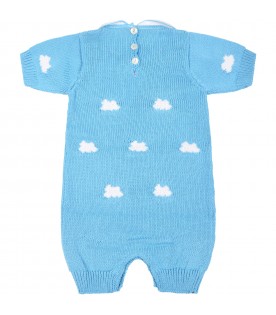 Light-blue romper for baby kids with clouds