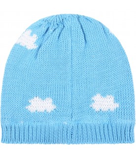 Light-blue hat for baby kids with clouds