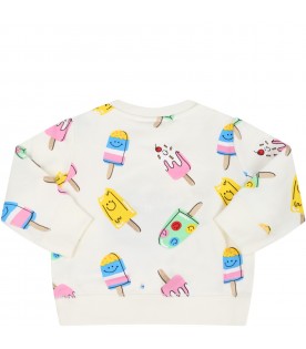 Ivory sweatshirt for baby girl with ice creams