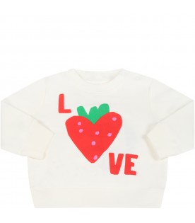 Ivory sweatshirt for baby girl with strawberry