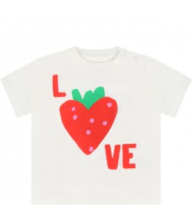 Ivory t-shirt for baby girl with strawberry