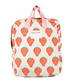 Ivory backpack for girl with strawberries