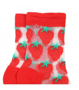 Transparent socks for girl with strawberries