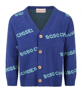 Blue cardigan for kids with logos