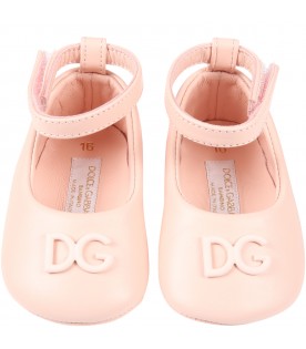 Pink ballet flats for babygirl with logo