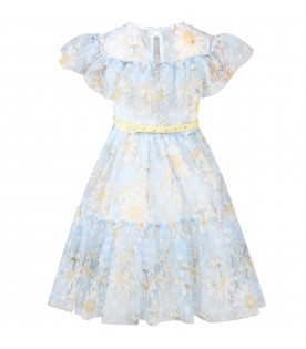 Light-blue dress for girl with daisies