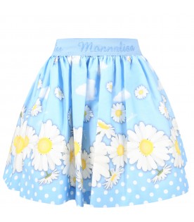 Light-blue skirt for girl with daisies