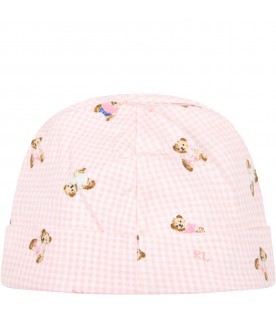 Multicolor hat for baby girl with bears