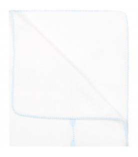 White blanket for baby boy with bow
