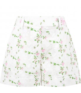 Shorts bianchi per bambina con fiori