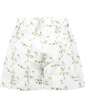 Shorts bianchi per bambina con fiori