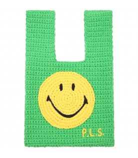 Green bag for kids with yellow smiley face