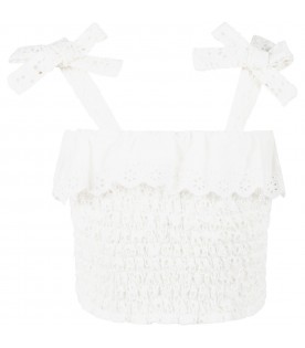 Ivory top for girl with bows and ruffles