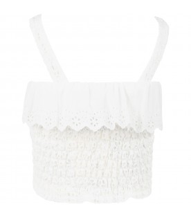 Ivory top for girl with bows and ruffles