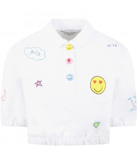 White polo for girl with  designs embroidered