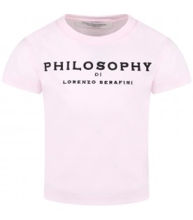 T-shirt rosa per bambina con logo nero