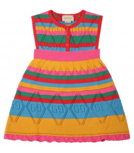 Multicolor dress for baby girl with iconic GG