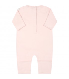 Pink jumpsuit for baby girl with embroidered logo