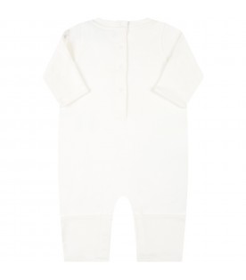 Ivory jumpsuit for babykids with embroidered logo