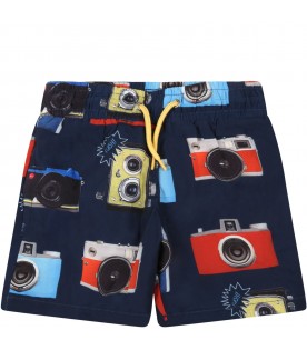 Blue swimshort for boy with prints