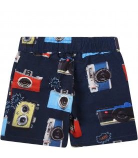 Blue swimshort for boy with prints