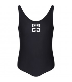 Black swimsuit for girl with white logo