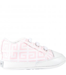 Sneakers bianche per neonata con logo rosa