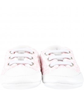 White sneakers for baby girl with pink logo