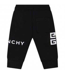 Black sweatpants for baby boy with white logo
