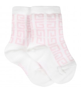 White set for baby girl with pink and silver logo
