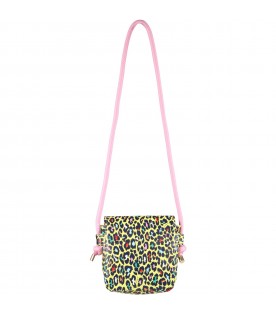 Yellow bag for girl with patch logo and animalier print