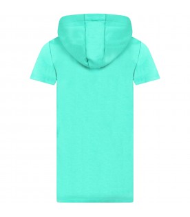 Green dress for girl with multicolor logo