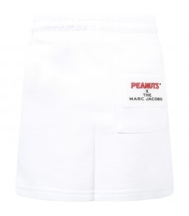 White skirt for girl with Peanuts and logo