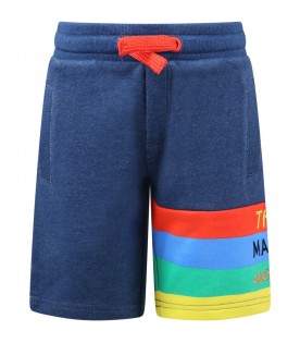Blue shorts for boy with multicolor logo