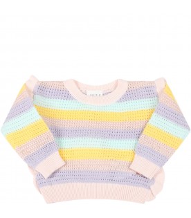 Multicolor sweater for baby girl with stripes