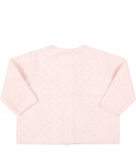 Pink cardigan for baby girl with logo