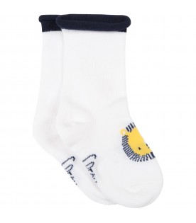 White sock for baby boy with lion