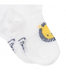 White sock for baby boy with lion