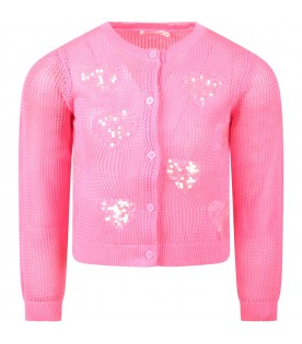 Fucshia cardigan for girl with sequin hearts