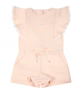 Pink jumpsuit for baby girl with logo