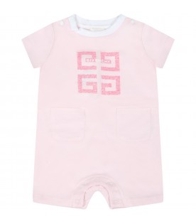 Pink romper for baby girl with fuchsia and white logo