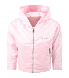 Pink jacket for girl with black logo