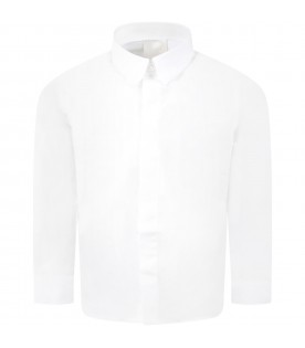 White shirt for boy with black and gray logo