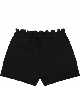 Black shorts for baby girl with silver logo
