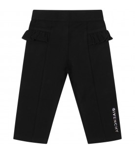 Black trousers for baby girl with riffles et logo