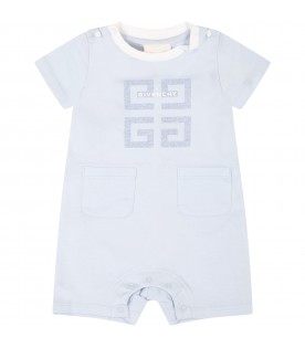 Light-blue romper for baby boy with blue and white logo